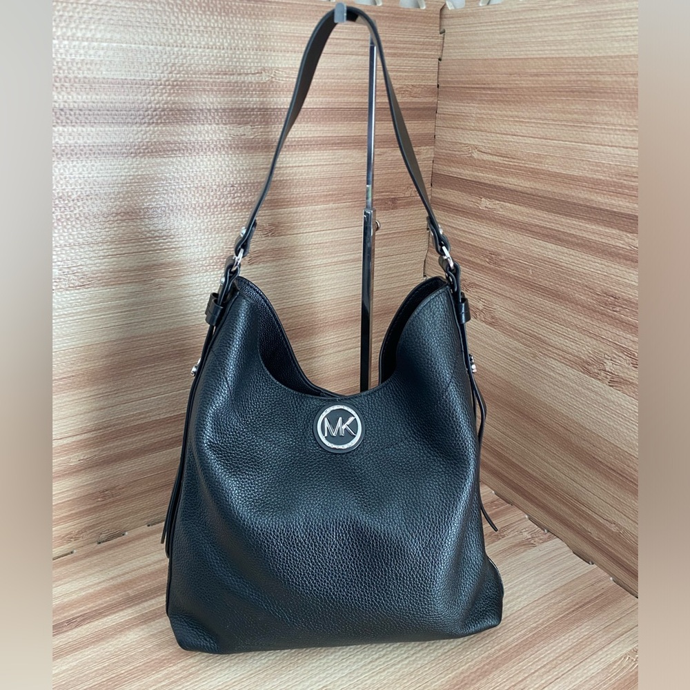 Michael Kors Black Pebbled Leather Large Bowery Shoulder Bag